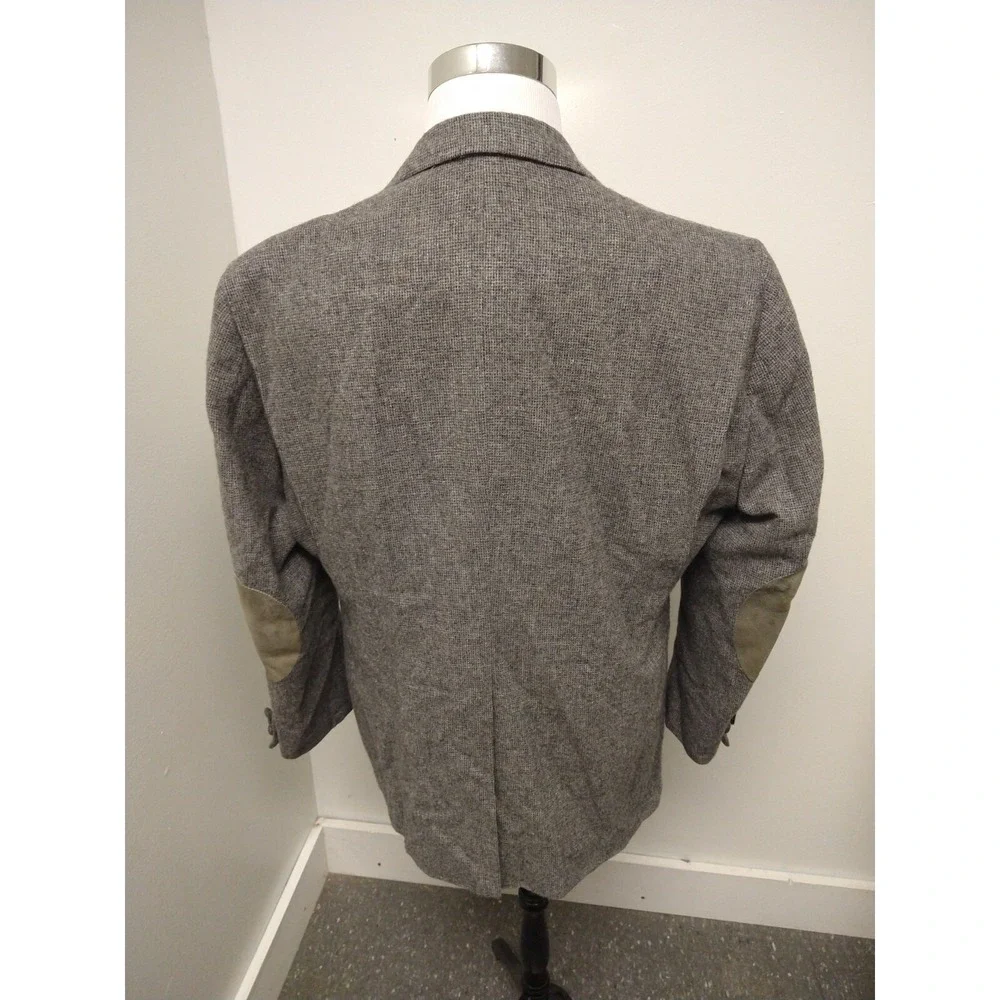 Hunt Valley Vintage Men's 44R Tweed Elbow Patches Gray Wool Blazer Jacket Coat